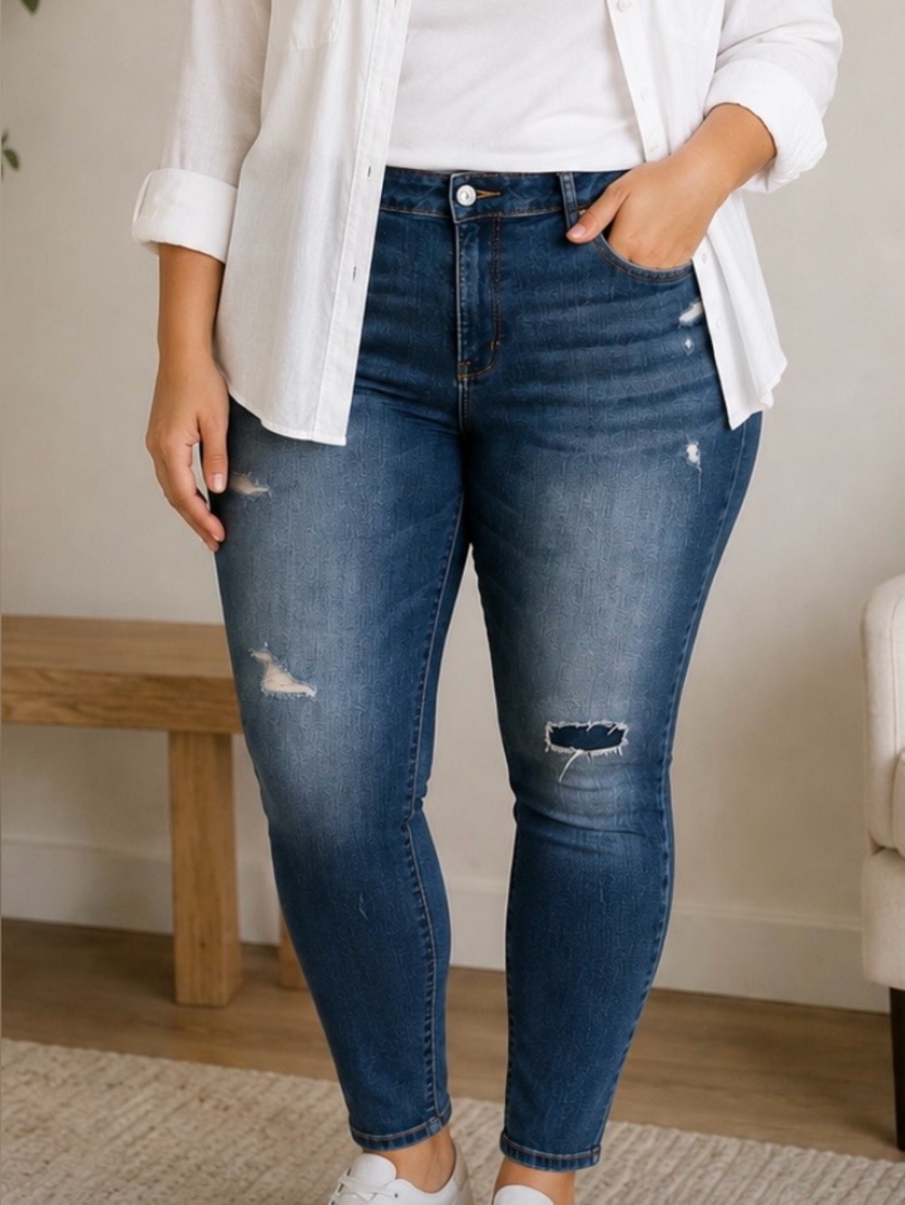 Ronson Distressed Skinny Jeans Size 12 Dark Wash Stretch Denim Mid Rise